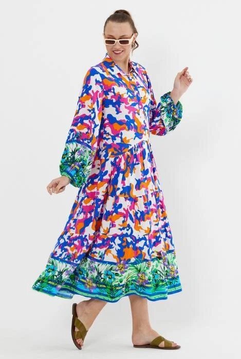 Vale Woman Rochie camasa cu imprimeu albastru-fucsia din vascoza