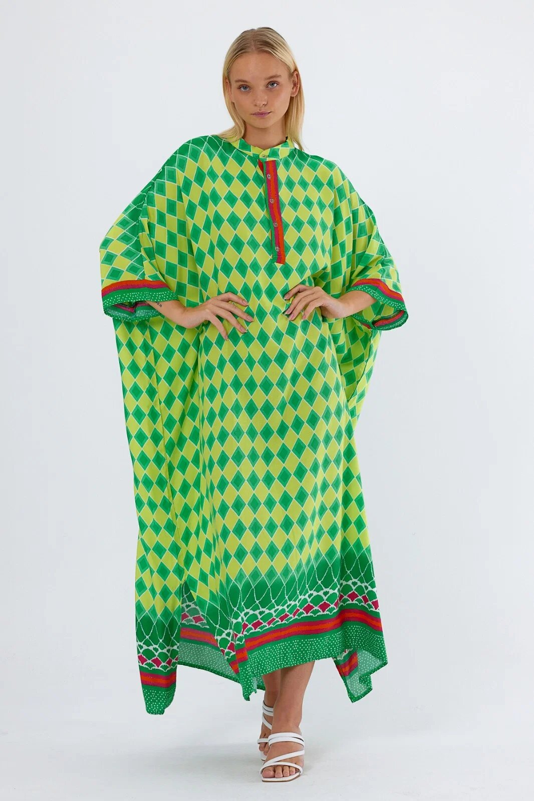 Vale Woman Rochie camasa oversize cu imprimeu geometric cu romburi galbene