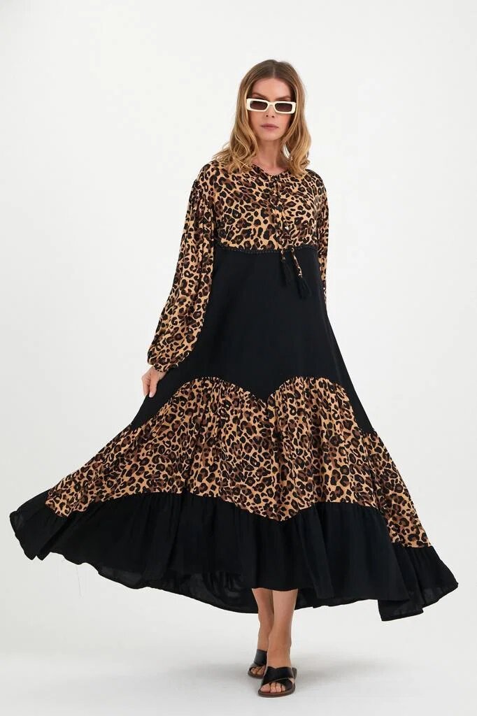 Vale Woman Rochie cu imprimeu animal print si volane din vascoza