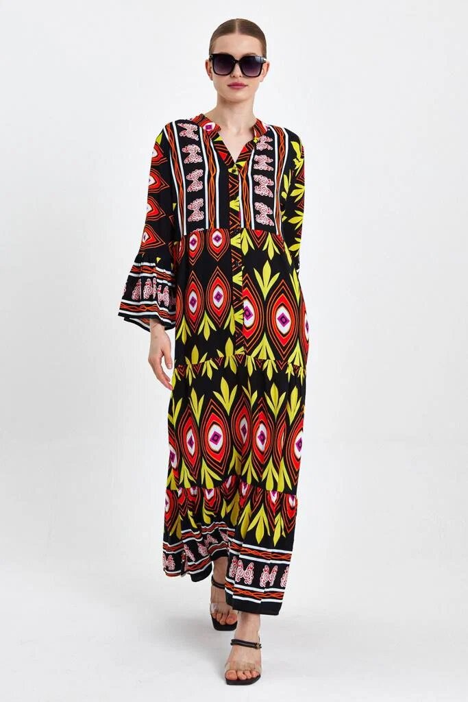 Vale Woman Rochie cu imprimeu decorativ pe fond negru din vascoza
