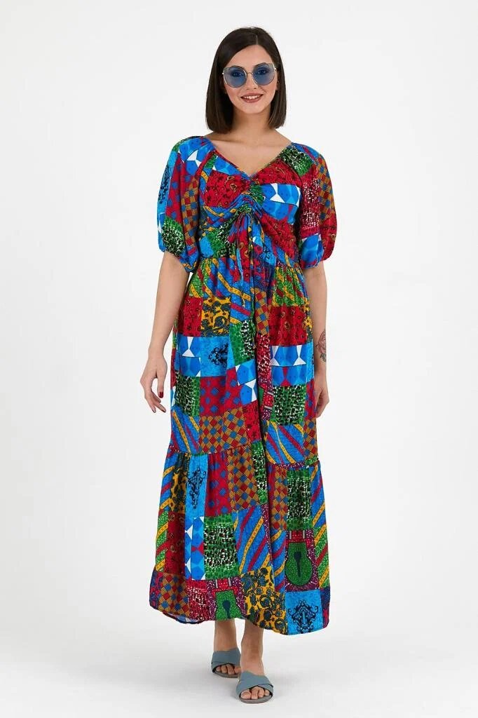 Vale Woman Rochie multicolora cu snur vertical pe bust din vascoza