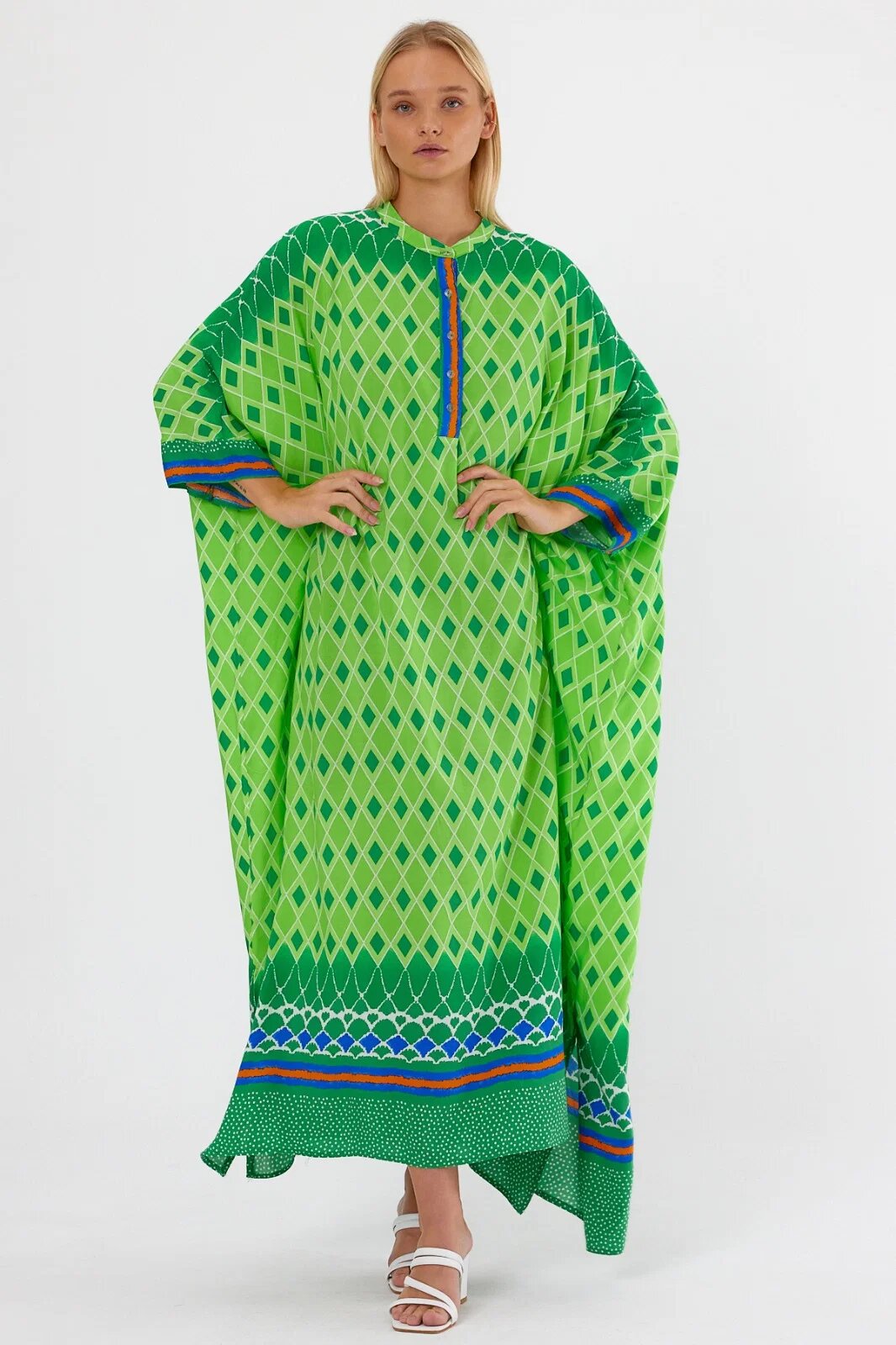 Vale Woman Rochie verde oversize cu imprimeu geometric cu romburi