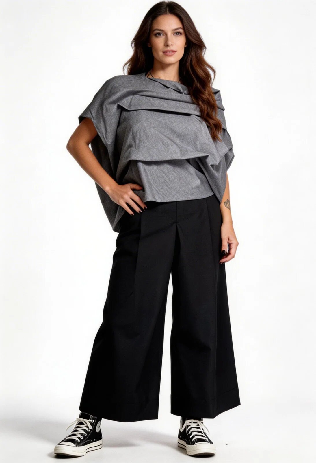 Wendy Trendy Bluza gri asimetrica statement cu volum arhitectural Design modern