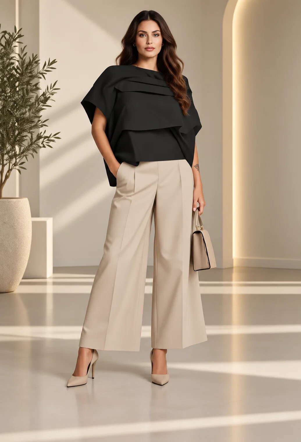 Wendy Trendy Bluza neagra asimetrica statement cu volum arhitectural Design modern