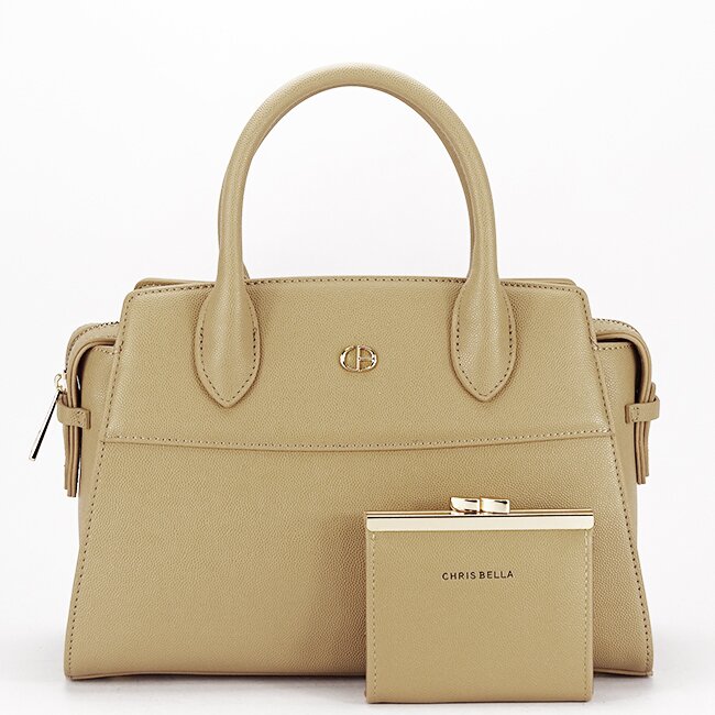 CHRIS BELLA Geanta bej inchis Premium cu portofel CB2427-1 M7