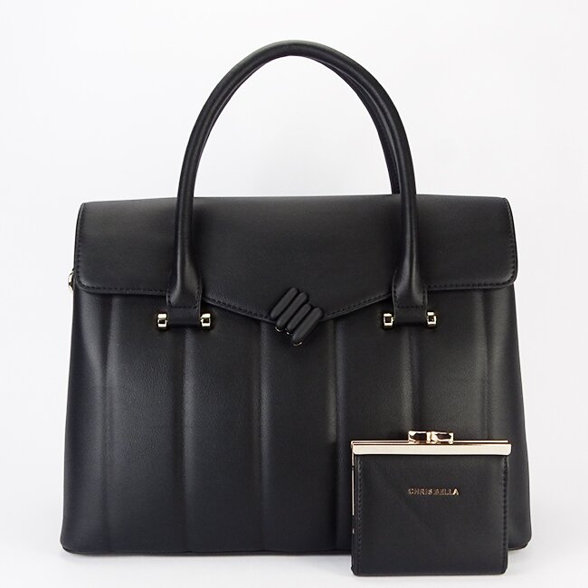 CHRIS BELLA Geanta mare neagra Premium cu portofel CB2317-4 M6