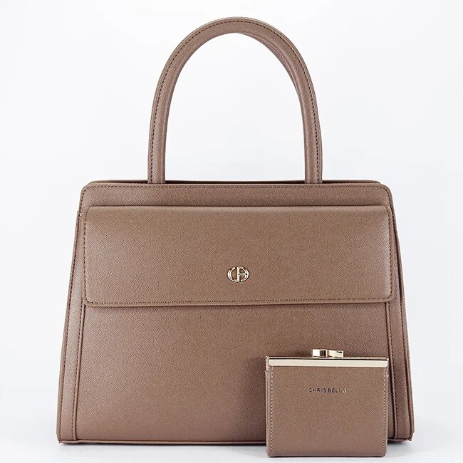 CHRIS BELLA Geanta taupe Premium cu portofel CB2427-3 17