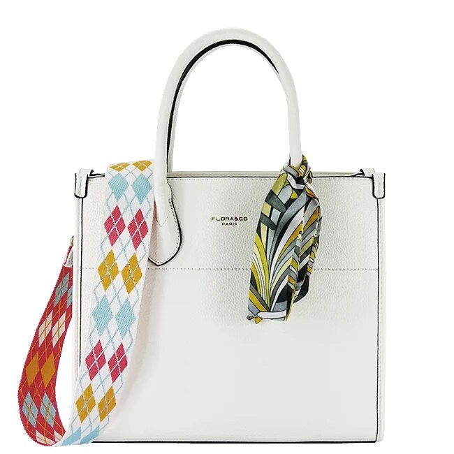 Flora&Co Paris Geanta alba FloraCO Paris cu esarfa decorativa H6935 M7