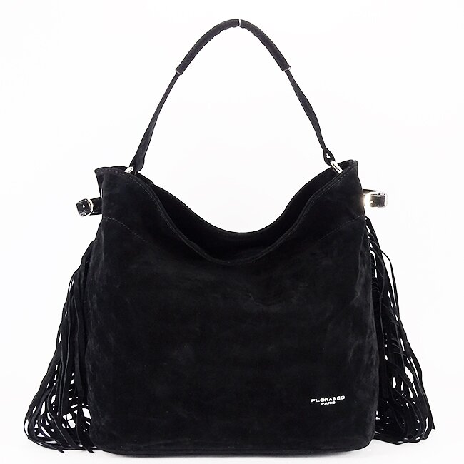 Flora&Co Paris Geanta neagra FloraCO Paris cu franjuri F7518 M4
