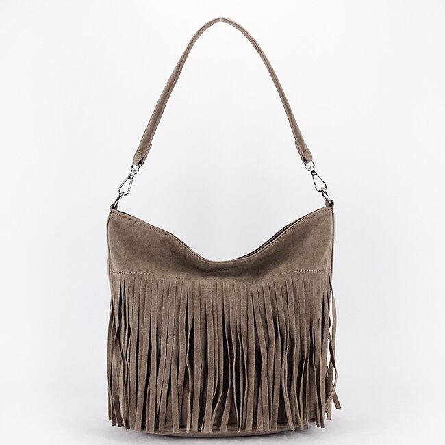 Flora&Co Paris Geanta taupe FloraCO Paris cu franjuri F7515 14