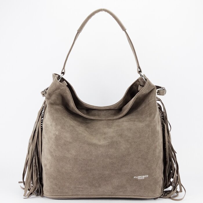 Flora&Co Paris Geanta taupe FloraCO Paris cu franjuri F7518 M4