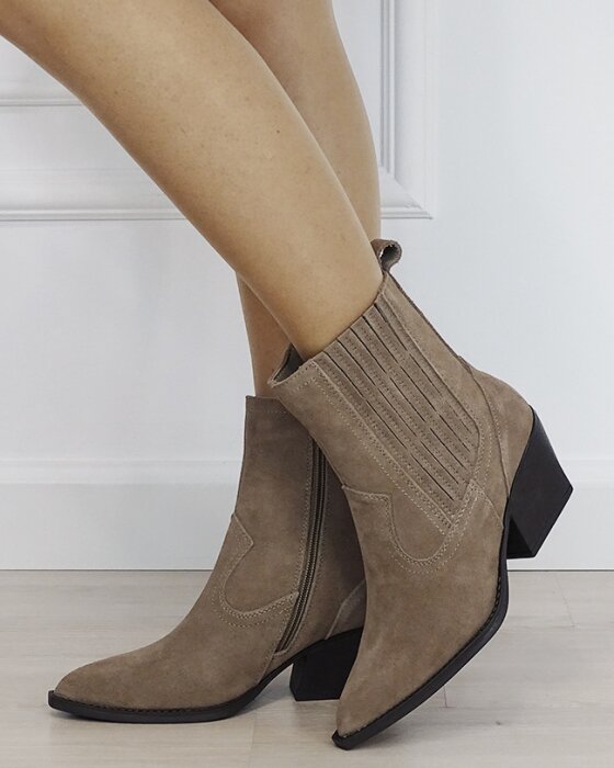 Ideal Shoes Botine din piele naturala tip ciocate kaki 6350A 117
