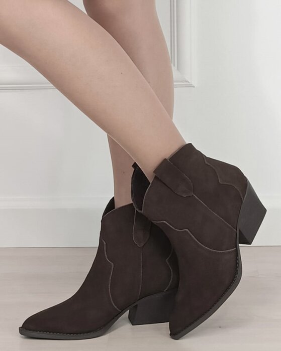 Ideal Shoes Botine maro din piele naturala cu toc comod 6338A 114