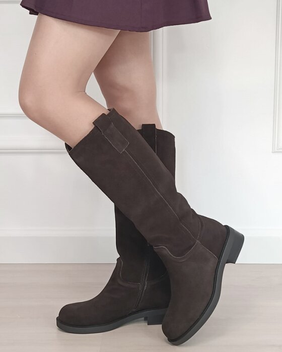 Ideal Shoes Cizme dama lungi maro din piele naturala 5313 19
