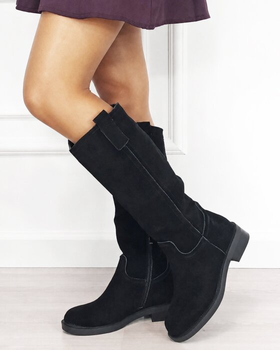Ideal Shoes Cizme dama lungi negre din piele naturala 5313 19