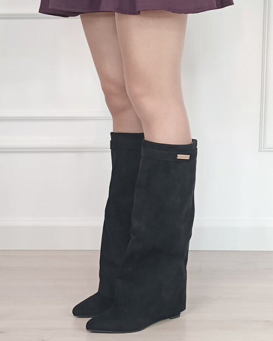 Ideal Shoes Cizme lungi negre cu toc 9623A-1 19