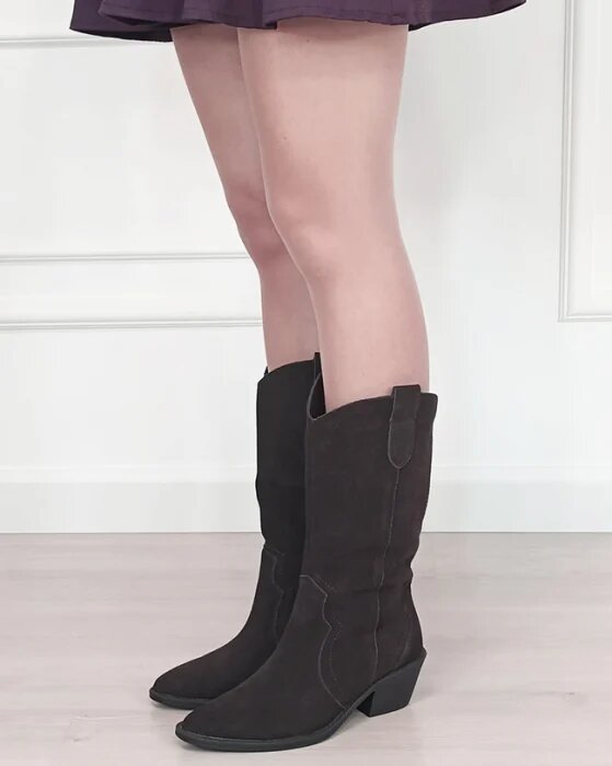 Ideal Shoes Cizme maro din piele naturala cu toc comod 6396 113