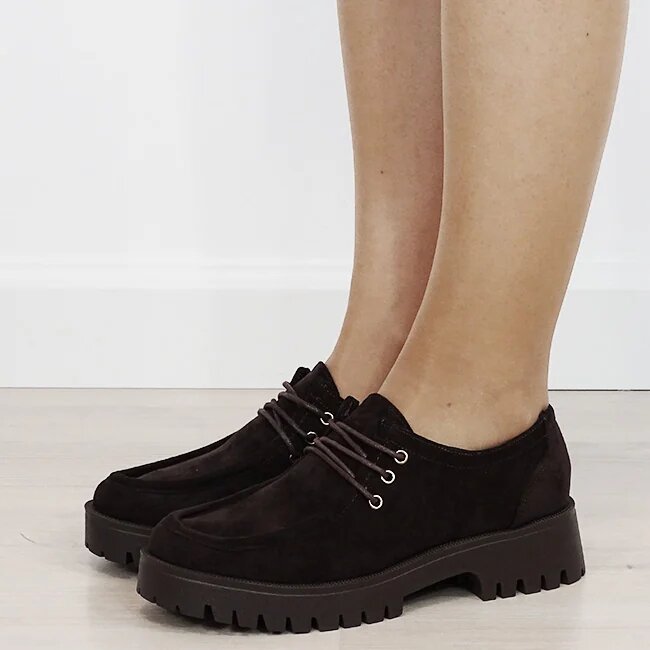 Ideal Shoes Mocasini dama maro inchis cu siret 2871 04