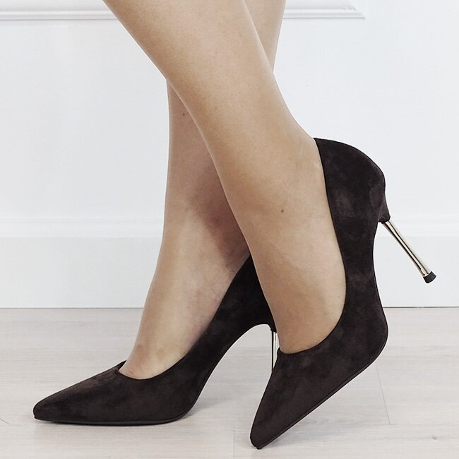 Ideal Shoes Pantofi eleganti stiletto maro cu toc auriu 6202 03