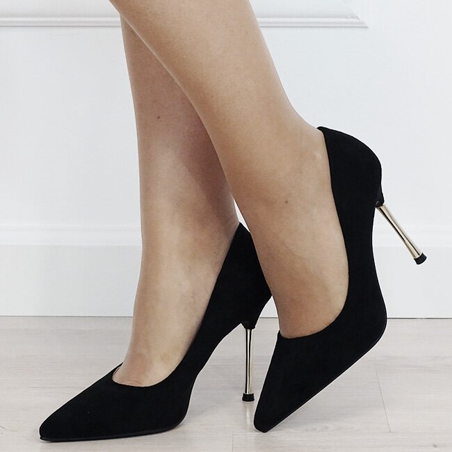 Ideal Shoes Pantofi eleganti stiletto negri cu toc auriu 6202 03