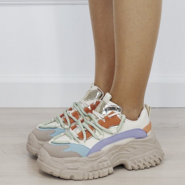 Ideal Shoes Sneakers dama multicolor cu platforma inalta 7576 M3