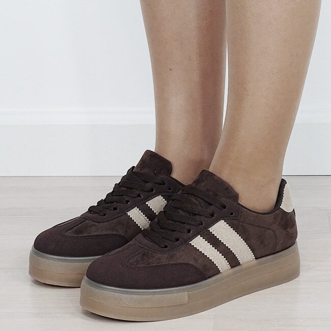 Ideal Shoes Sneakers maro cafeniu cu talpa groasa 9059 M2