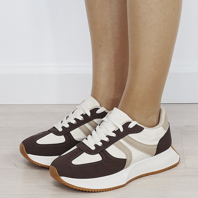 Ideal Shoes Sneakersi dama maro bej cu talpa groasa 9013 M2