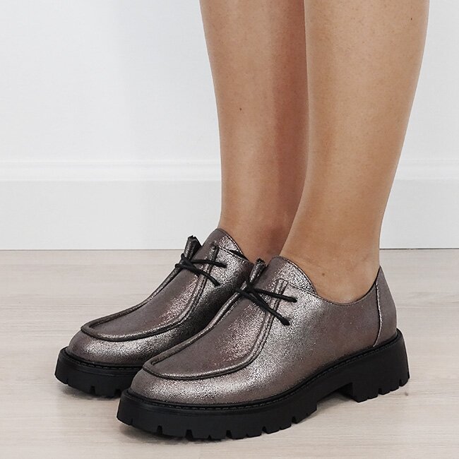 La Bottine Souriante Mocasini dama bronz metalizati cu siret DQY9011 02