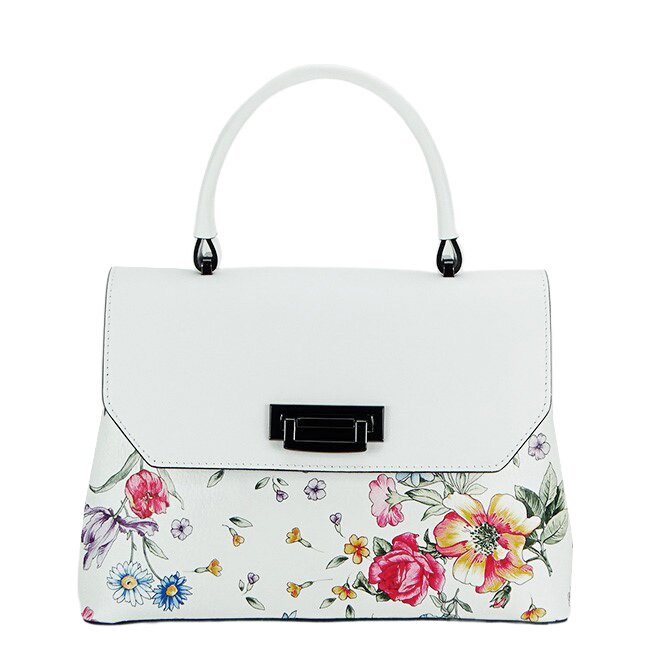 Made in Italy Geanta din piele naturala alba cu flori 8959 124