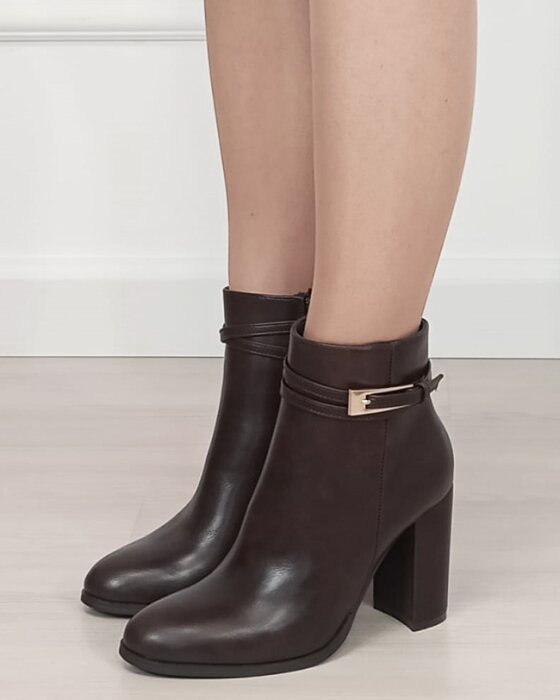 MARQUIIZ Botine maro elegante cu toc gros 6337 114