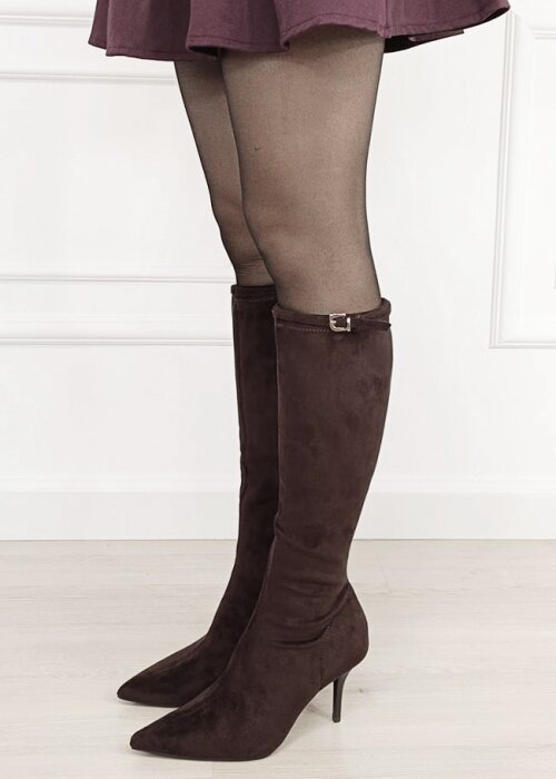 MARQUIIZ Cizme lungi maro cu toc stiletto 7112 111