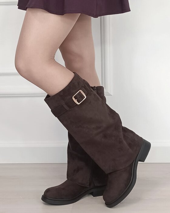 MARQUIIZ Cizme lungi maro din velur ecologic 6503 118