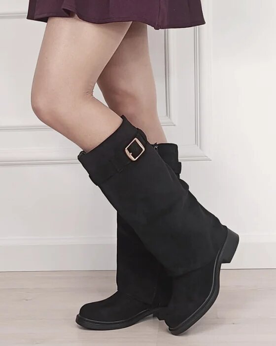 MARQUIIZ Cizme lungi negre din velur ecologic 6503 118