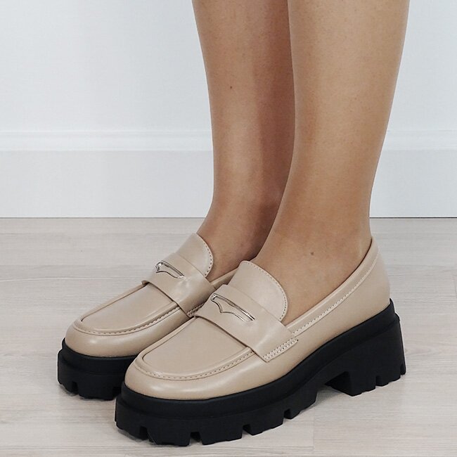MARQUIIZ Mocasini dama bej tip loafers cu talpa groasa 1815 04