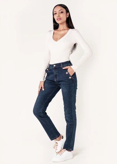 Nina Carter Blugi dama mom fit albastru inchis P216 M10