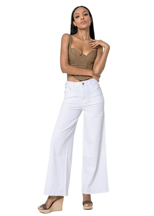 Nina Carter Blugi dama wide leg Alb YY300-10 M10