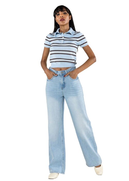 Nina Carter Blugi dama wide leg albastru deschis T001-1 M7