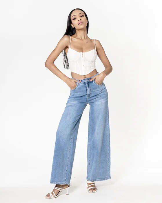 Nina Carter Blugi dama wide leg albastru deschis YY300-6 M10