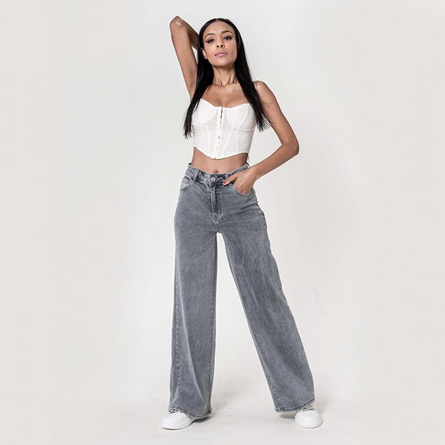 Nina Carter Blugi dama wide leg gri YY300-7 M10