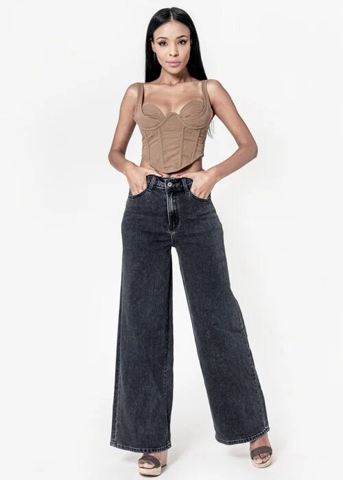 Nina Carter Blugi negri dama wide leg YY300-8 M10