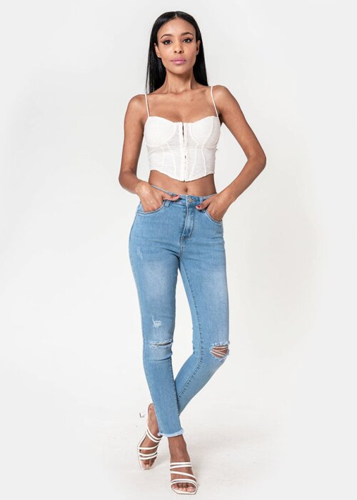Nina Carter Blugi slim dama cu detalii rupte Albastru deschis P501-6 M10