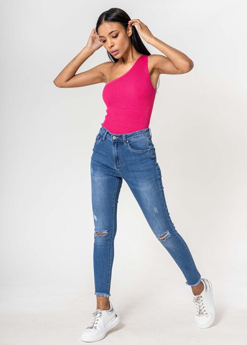 Nina Carter Blugi slim dama cu detalii rupte Albastru P501-5 M10
