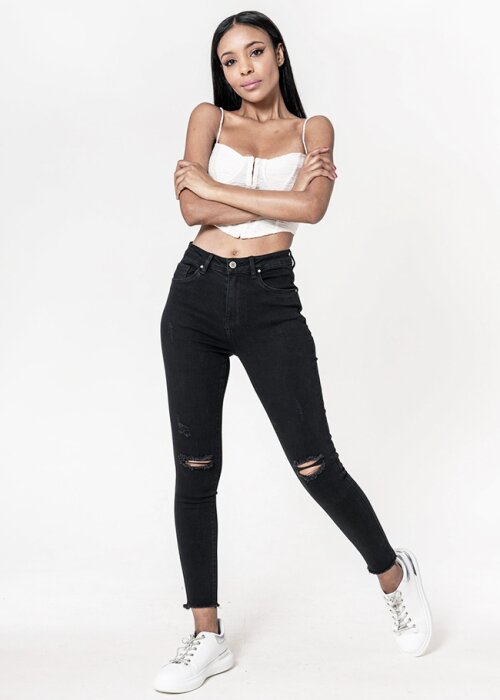 Nina Carter Blugi slim dama cu detalii rupte Albastru P501-8 M10