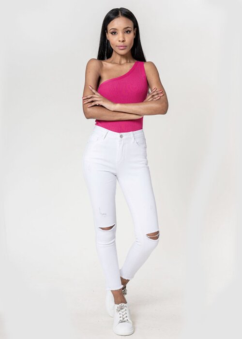 Nina Carter Blugi slim dama cu detalii rupte Albi P501-10 M10
