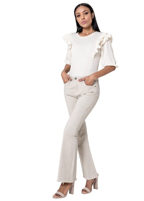 Nina Carter Pantaloni crem Evazati J230-25 M7