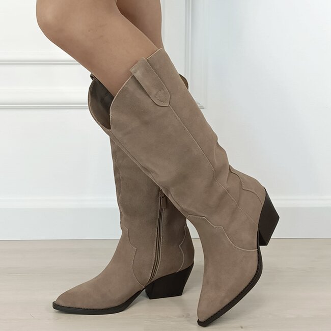 SOFILINE Cizme kaki din piele naturala cu toc comod 6396 113