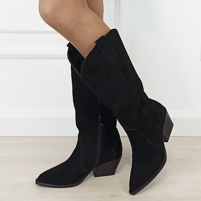 SOFILINE Cizme negre din piele naturala cu toc comod 6396 113