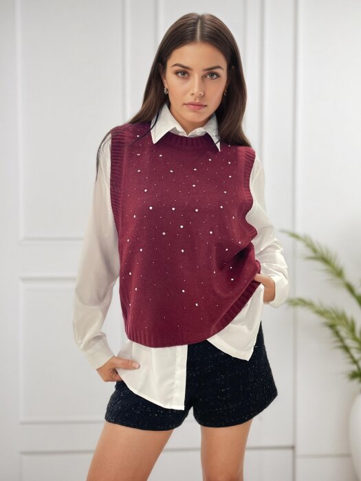 SOFILINE Pulover bordo fara maneci cu strasuri A-9015 M9