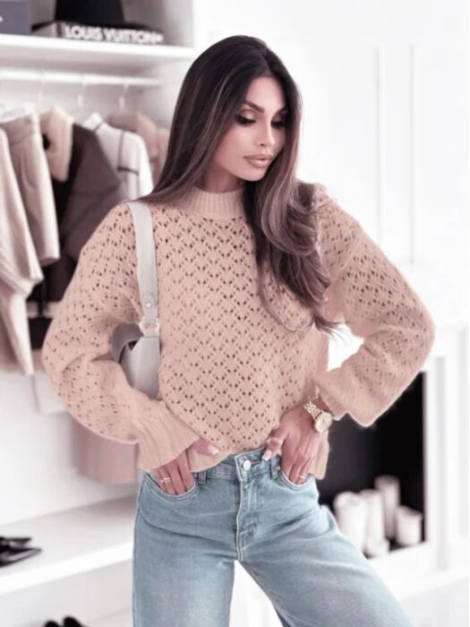 SOFILINE Pulover roz pudra tricotat cu model SH-G1389-WK M8
