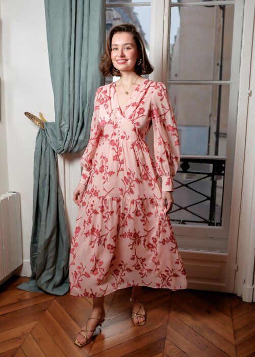 SOFILINE Rochie evazata cu imprimeu floral 4695D Roz